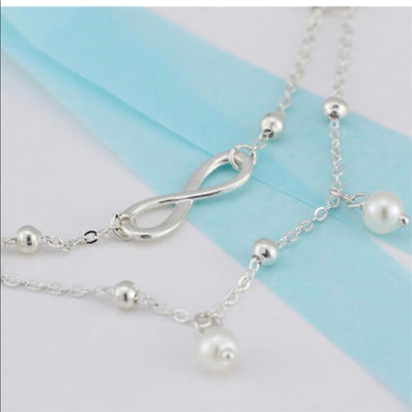 Silver Infinity Anklet with Pearl Charms - Picture 3 of 4